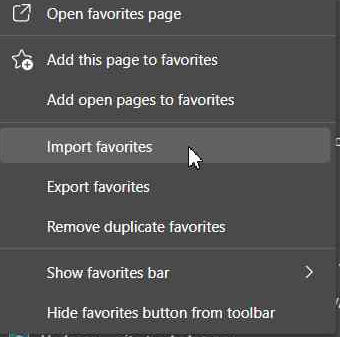 Ellipsis menu with Import favorites highlighted